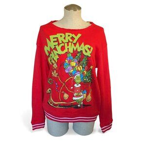 The Grinch Merry Grinchmas Red Sweatshirt Size L Dr. Seuss Cotton Blend Christma